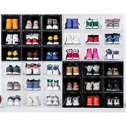 Supbro Drop Front Shoe Boxes Storage Sneaker Container Magnetic Plastic Sneaker Bin Foldable Stackable Sneakerhead Gift Display Clear Organizer Large 3 Piece Set