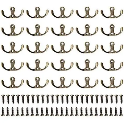 WODE Shop 25 Pieces Double Prong Robe Hook Rustic Hooks, Wall Mounted Hook Coat Hooks Retro Cloth Hanger with 50 Pieces Screws (Bronze Color) WODE Shop 25 Pieces Double Prong Robe Hook Rustic Hooks, Wall Mounted Hook Coat Hooks Retro Cloth Hanger with 50 Pieces Screws (Bronze Color)