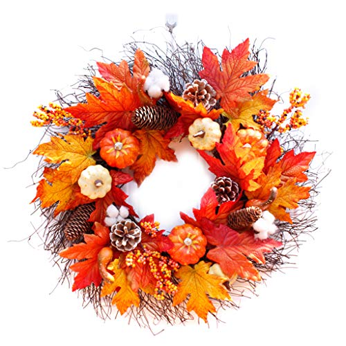 Halloween Thanksgiving Door Hanging Wreath Garland Artificial Maple Leaves Pumpkins Berries Pine Cones Simulation Weeding Harvest Home Decor