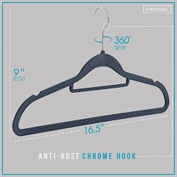 CRESNEL Velvet Hangers 50 Pack - Extra Strong to Hold Heavy Coat and Jacket - Non-Slip & Space Saving Design Excellent for Men and Women Clothes - Rotating Chrome Hook - Modern Gray Color