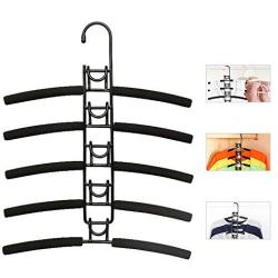 SUPOW Clothes Hangers, 5 in 1 Multi-Layer Nop-Slip Wardrobe Clothes Rack Metal Space Saver Clothes Storage Clothes Rack for Jacket, Coat, Sweater,Trousers, Shirt, T-Shirt, Ect.(Adult Size) (Black)