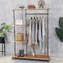 HANS CAO Industrial Style Rolling Clothes Rack,Heavy Standing Hanger,Wheels Pipe Shelves,Bagging Clothes Organizer,Shoe Cabinet Storage Rack,Iron and Wood,47.2&quotx 14&quotx 63”
