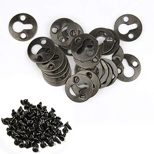 Luckycivia 60Pcs Metal Round Type Keyhole Shelf Brackets Hangers, Picture Frame Hanging with Screws (Bronze Tone)