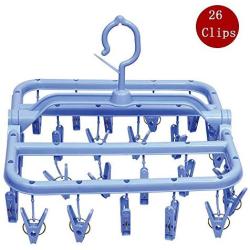 Plastic Foldable Portable Underwear Hanging Dryer Clothes Drying Hanger Rack with 26 Clips,Blue