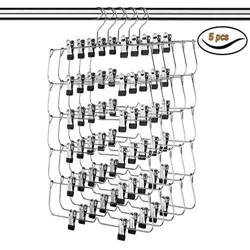USTECH 6 Tier Skirt Pants Hanger Chrome Metal Organizer (5 Pack) USTECH 6 Tier Skirt Pants Hanger Chrome Metal Organizer (5 Pack)
