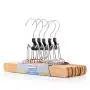 HANGERWORLD 5 Natural Wooden 9.8inch Clamp Clothes Garment Pant Skirt Hangers Felt Lining