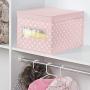 mDesign Soft Stackable Fabric Closet Storage Organizer Holder Boxes - Clear Window and Lid, for Child/Kids Room, Nursery, Playroom - Polka Dot Pattern - Large, 6 Pack - Light Pink with White Dots