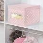 mDesign Soft Stackable Fabric Closet Storage Organizer Holder Boxes - Clear Window and Lid, for Child/Kids Room, Nursery, Playroom - Polka Dot Pattern - Large, 6 Pack - Light Pink with White Dots