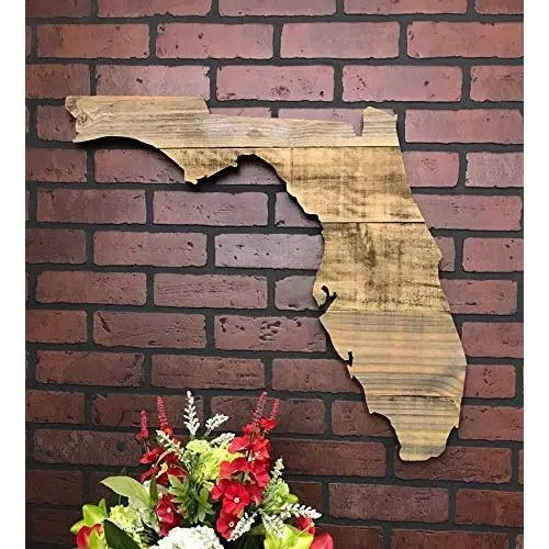 Florida Wood State Shape 17 1/2" x 15" Rustic Wood Sign Hanger with options to Personalize