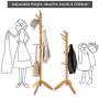 VASAGLE Coat Rack Stand with 11 Rounded Hooks, Wooden Hall Tree Enterway Coat Hanger Holder Free Standing for Clothes, Hats, Purses, Golden Oak URCR02BR