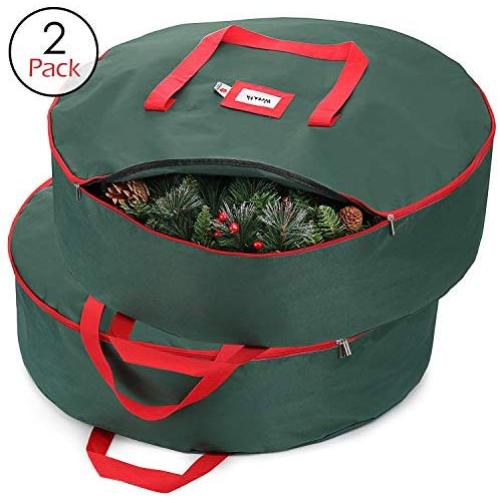 StorageMaid Wreath Storage Container Bag - 30-Inch 2 Pack Wreath Storage Boxes for Artificial Wreaths - Christmas Decoration Storage Made from Waterproof, Tearproof Material with Handles & Zipper