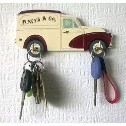 Hand painted Morris Minor Key Hook/holder/hanger/rack,vintage,car,van,car keys,cream,maroon,gift for him,garage,shed,man cave.