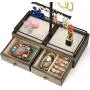 Keebofly Jewelry Organizer Metal & Wood Basic Storage Boxes - 3 Tier Jewelry Stand for Necklaces Bracelet Earrings Ring Carbonized Black and Weathered Grey