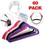 60PCS Non Slip Velvet Clothes Suit/Shirt/Pants Hangers White, Black, Purple,Red