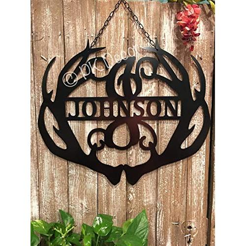 Deer Antler Last Name Sign 18 inch ACM Metal Signs For Man Cave Metal Monogram Door Hanger Personalized Gift Personalized Door Hanger Family Sign QUICK SHIPPING