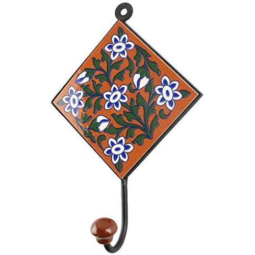 Indianshelf Handmade 1 Artistic Vintage Brown Ceramic Floral Wall Hooks Holders/Wall Rail Hooks