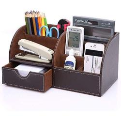 Multi-Functional Leather Desk Organizer，BREIS Office Supplies Desktop Storage, Quality Drawer Type Leather File Storage Boxes for Living Room, Study, Office (Desktop Organizer)