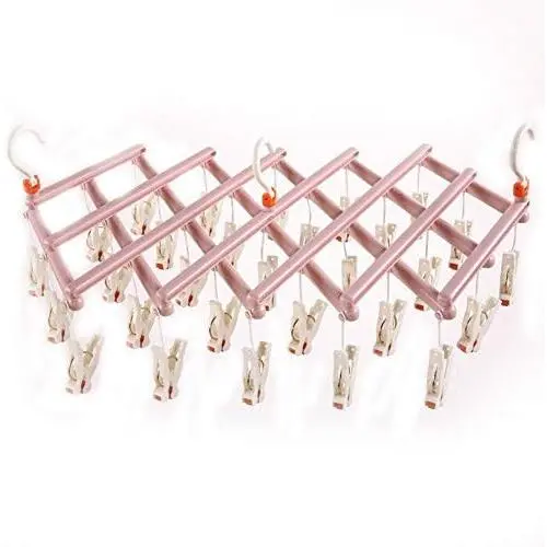 Grey990 Multifunction Folding 29 Clips Hanger Cloth Underwear Socks Drying Rack Home Accessories Pink