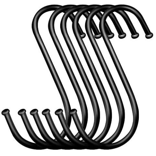 DINGEE Extra Large 5inch S Hooks Hanging Heavy Duty 6pack Black S Shaped Hanger Hooks for Closet，Jeans Plants Jewelry Kitchen Pot Pan Cups Towels Hats