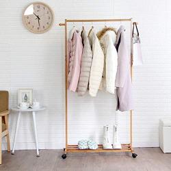 Bedroom Mobile Coat Rack Bamboo Simple Hanger Multi-Functional Clothes Rack (Color : Primary Color, Size : 80cm)