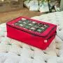 [Red Christmas Ornament Storage Boxes With Dividers] - (Holds 48 Ornaments up to 3 Inches in Diameter) | Acid-Free Removable Trays with Separators | Clear Window to Easily See Storage Bags Contents