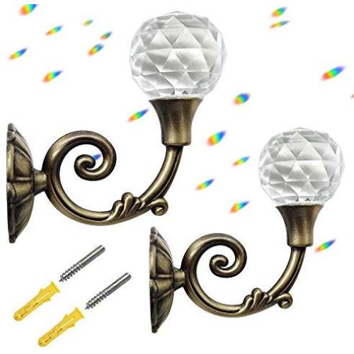 Glittery 2 PCS Clear Crystal Curtain Holdbacks Wall Mounted Tassel Curtain Tieback Hook Drapery Tiebacks Clothes Coat Hat Towel Hanger Holder (Bronze)