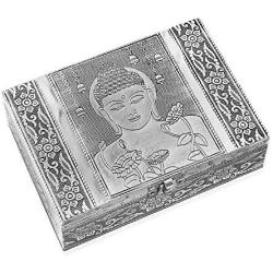 Set of 2 Aluminium Oxidized Buddha Embossed Travel Portable Trinket Jewelry Organizer Boxes Storage