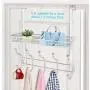 KEIMIX Coat Rack, Over The Door Hanger with Mesh Basket, Detachable Storage Shelf for Towels, Hats, Handbags, Coats (White)