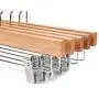 Nature Smile Solid Lotus Wood Deluxe Wooden Pants Hangers Bottom Hanger Jeans Hanger Skirt Hanger with 2-Adjustable Clips Anti-rust Hook Pack of 10 (Natural)