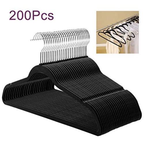 Topclouds 200 Pack Plastic Hangers, Durable Clothes Hangers Locked Non-Slip Surface, Space Saving Easy Slide Organizer for Bedroom Closet Wardrobe, Great for Shirts, Pants, Scarves