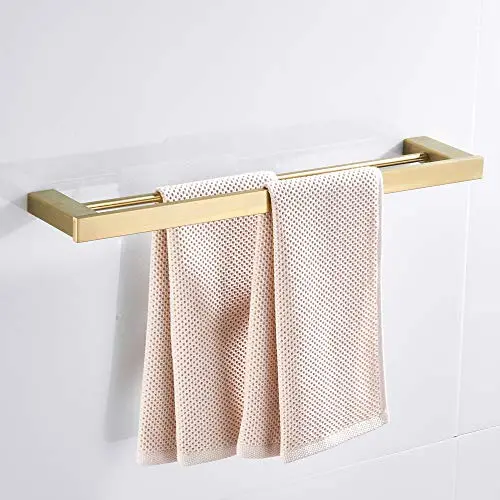 BATHSIR Stainless Steel 24" Double Towel Bar,Brushed Gold Dual Towel Hanger Holder Square Style Wall Mount