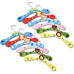 SUNONE11 Random 12PCS Cartoon Animal Wooden Hook Hanger Rack Hanging the littles Coats Bags Toys for Childrens Clothes Hangers,11x0.27x4.72 in