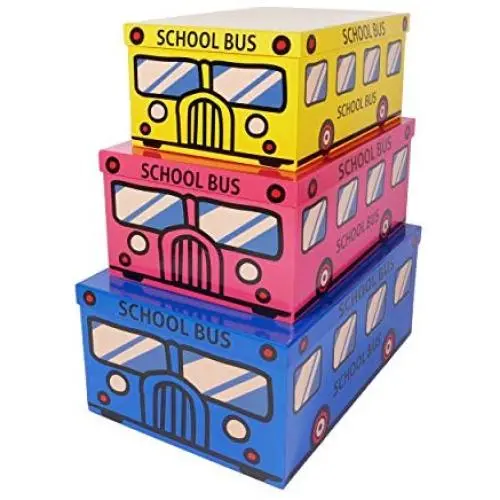 SLPR Decorative Storage Cardboard Boxes (Set of 3, School Bus) | Nesting Gift Boxes with Lid for Keepsake Toys Closet Nursery Office Bedroom Decoration