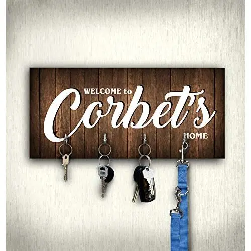 Family key holder with hooks, personalized key hanger for wall, decorative wooden key rack organizer, housewarming wedding anniversary gift for couple, new home present