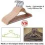 Plywood Bent Wood Solid Wooden Light Weight Coat Shirt Suit Hangers with Non-Slip Pant Bar, 10-Pack, Natural Finish