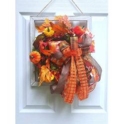 Pumpkin Window Distressed Frame Wreath, Fall Autumn Door Hanger, Window Frame Floral Decor, Pumpkin, Home Design