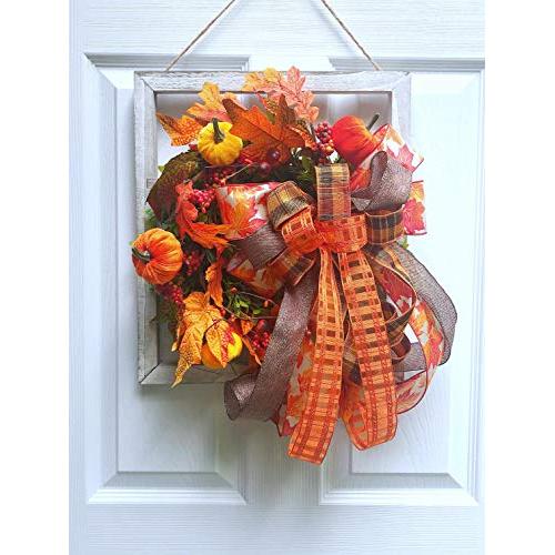 Pumpkin Window Distressed Frame Wreath, Fall Autumn Door Hanger, Window Frame Floral Decor, Pumpkin, Home Design