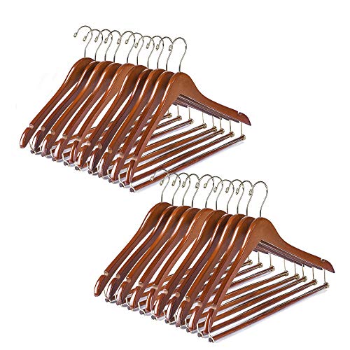 Quality Hangers Wooden Hangers Beautiful Sturdy Suit Coat Hangers with Locking Bar Walnut Finish Gold Hooks (20) Quality Hangers Wooden Hangers Beautiful Sturdy Suit Coat Hangers with Locking Bar Walnut Finish Gold Hooks (20)