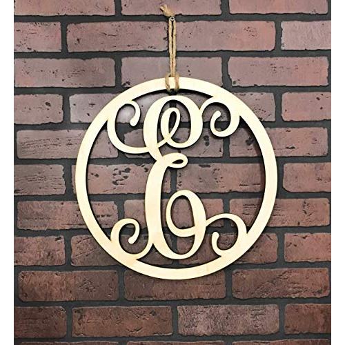 Monogram Door Hanger | Vine Letter E | Unpainted Natural Wood Finish | Great for Year Round Door Decor