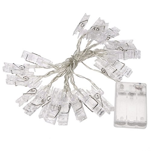 CuZiLe LED Photo Clip String Lights Battery Powered Picture Hangers Warm White light with 20 Photo Clips Perfect for Hanging Pictures, Notes,Cards,Memos and Artwork