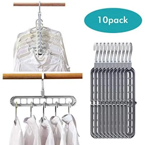 Makife Space Saving Hangers 10 Pack Multi-Purpose Plastic Magic Hangers Closet Clothes Organizer Wardrobe Gray