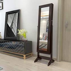 LANGRIA Lockable Jewelry Cabinet Jewelry Armoire with Mirror Jewelry Holder Organizer Storage, 4 Angle Adjustable, Brown