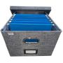 Collapsible File Boxes Storage Organizer with lid - Decorative Linen Hanging File Boxes with Handles - Letter/Legal Office File Storage Boxes - Metal brackets for Easier Document Storage - Gray