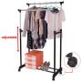 DOUBLE HEAVY DUTY RAIL ADJUSTABLE PORTABLE CLOTHES HANGER ROLLING GARMENT RACK