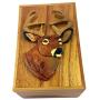 Oberstuff.com Deer Buck Head, 6 x 4 x 3.25 Jewelry/Storage Box. All Natural Exotic Woods with Brass Hinged Lid. Hand-Made Wood Applique Design on Lid.