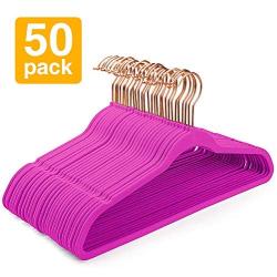 HOUSE DAY Velvet Hangers Non-Slip Velvet Hanger 50 Pack-Clothes Hangers Velvet Space Saving Clothes Hangers Non Slip Hangers for Coats, Suit,Hot Pink