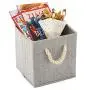 Set of 4 EZOWare Foldable Bamboo Fabric Storage Bin with Cotton Rope Handle, Collapsible Resistant Basket Boxes Organizer for Shelves, Closet, and More ? (10.5x11x10.5 inch) (Gray/Gray)