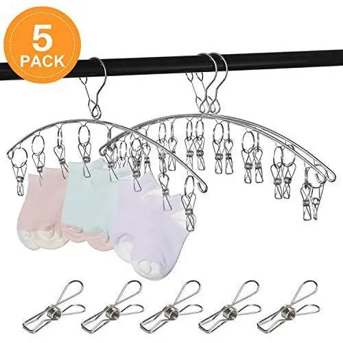 Clothes Drying Rack Stainless Steel Laundry Drying Rack Clothes Hanger with 8 Clips Metal Clothespins for Drying Socks, Towels, Diapers, Bras, Baby Clothes,Underwear, Gloves (5 Pack) Clothes Drying Rack Stainless Steel Laundry Drying Rack Clothes Hanger with 8 Clips Metal Clothespins for Drying Socks, Towels, Diapers, Bras, Baby Clothes,Underwear, Gloves (5 Pack)