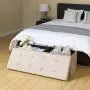 SONGMICS 43 Inches Faux Leather Folding Storage Ottoman Bench, Storage Chest Footrest Padded Seat, Beige ULSF70M