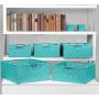Sorbus Storage Boxes Woven Basket Bin Container Tote Cube Organizer Set Stackable Storage Basket Woven Strap Shelf Organizer Built-in Carry Handles (7 Piece - Aqua)